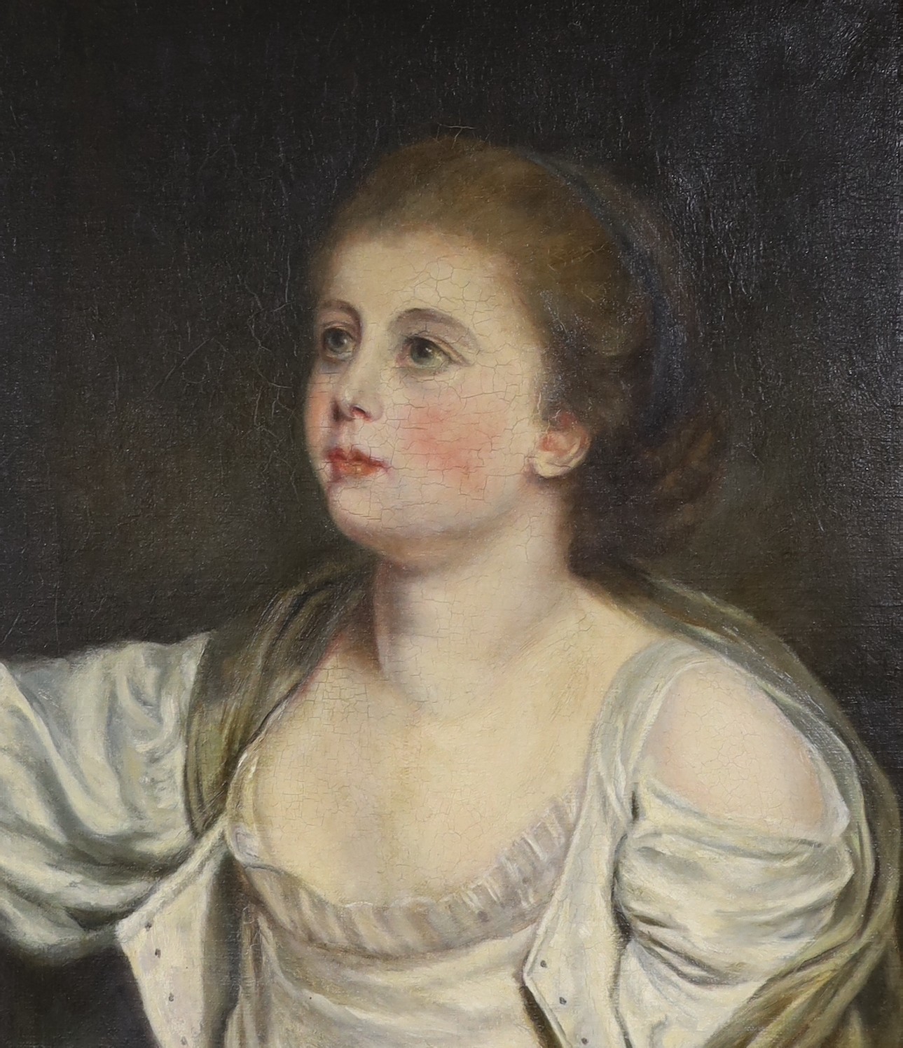 K.G. Beater after Greuze, oil on canvas, Head of a girl looking up, inscribed verso and dated 1888, 46 x 38cm